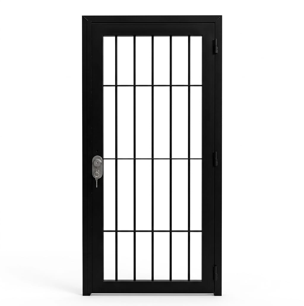 Reja de seguridad con cerradura sobre puerta
